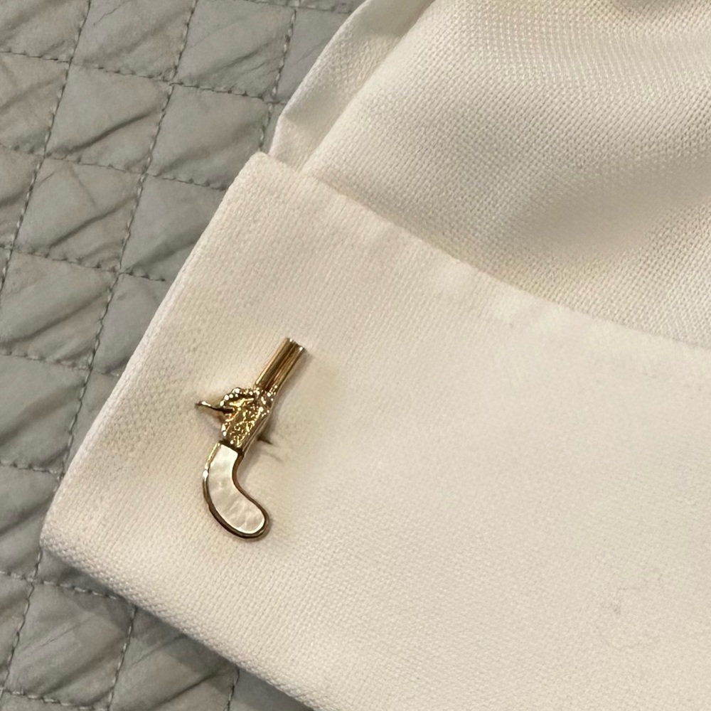 VINTAGE Gold & Mother-of-Pearl Pistol Cufflinks and Tie Bar by SWANK
